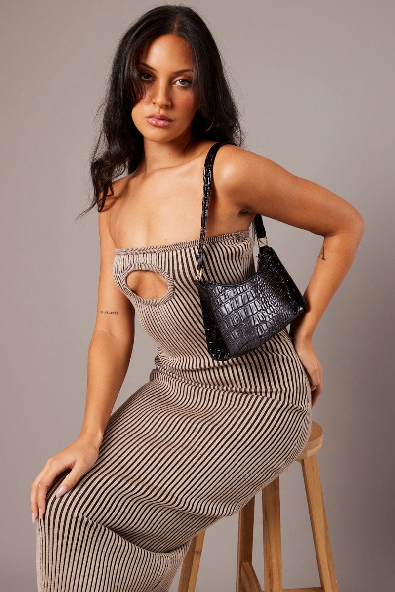 Brown Knit Dress Key Hole Front Bandeau Midi