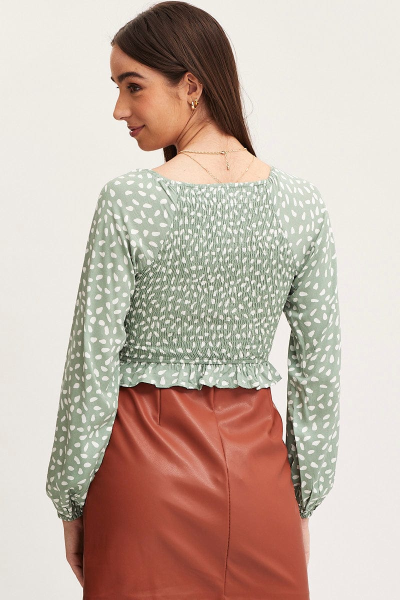 Geo Print Crop Top Long Sleeve