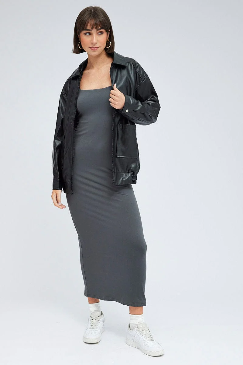 Black Faux Leather Jacket Long Sleeve