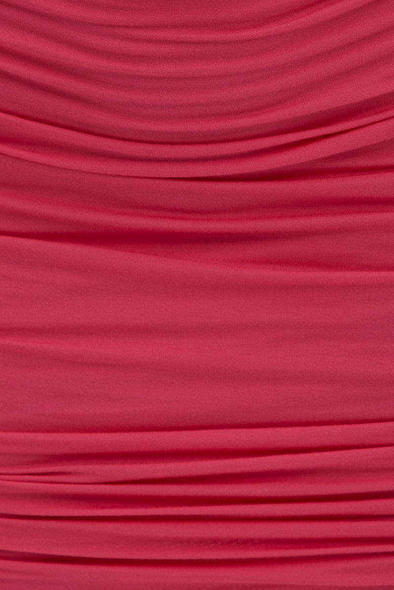 Pink Mini Skirt Bodycon Side Ruched Viscose