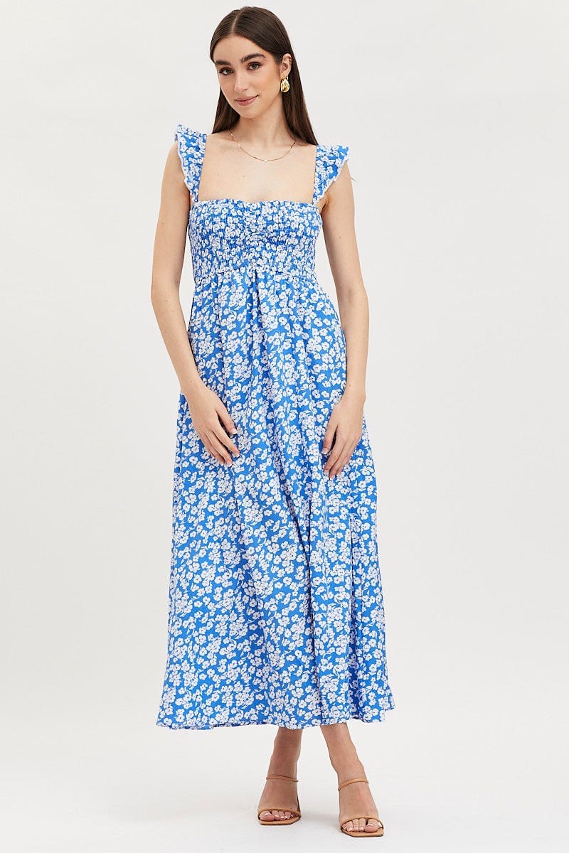 Print Maxi Dress Shirred