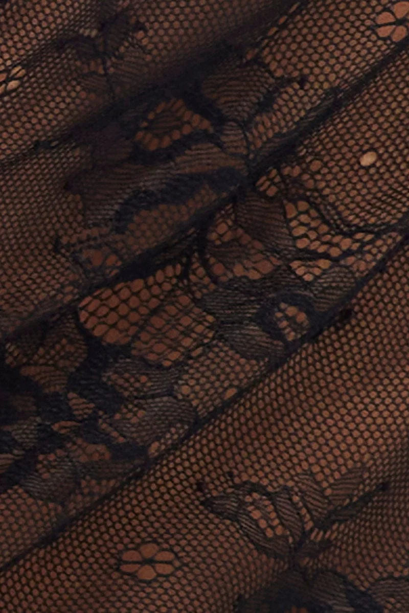 Black Lace Top Short Sleeve Slightly Stretch