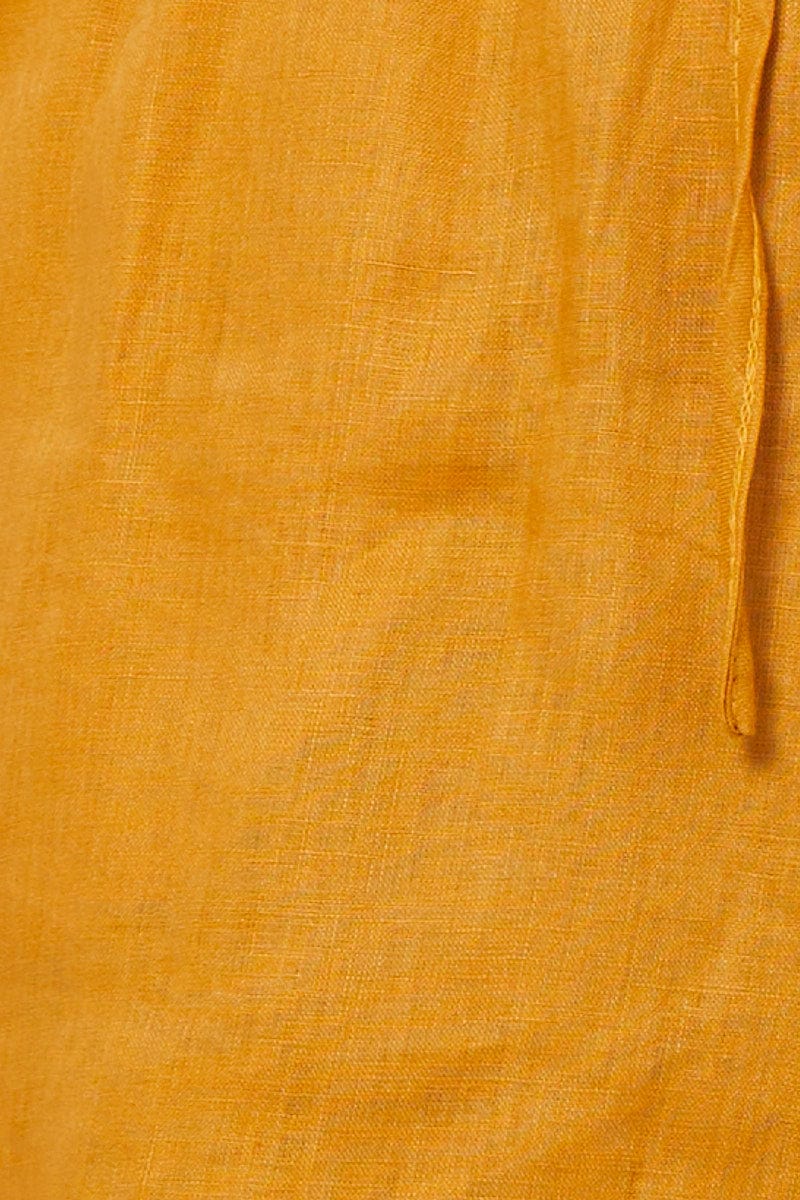 Yellow Tie Up Linen Shorts Paper Bag Linen