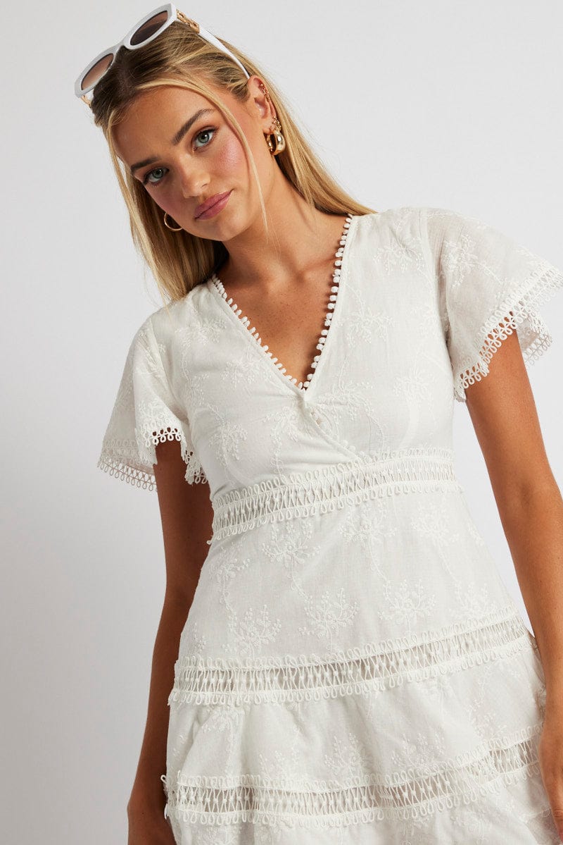 White Fit And Flare Dress Short Sleeve Mini
