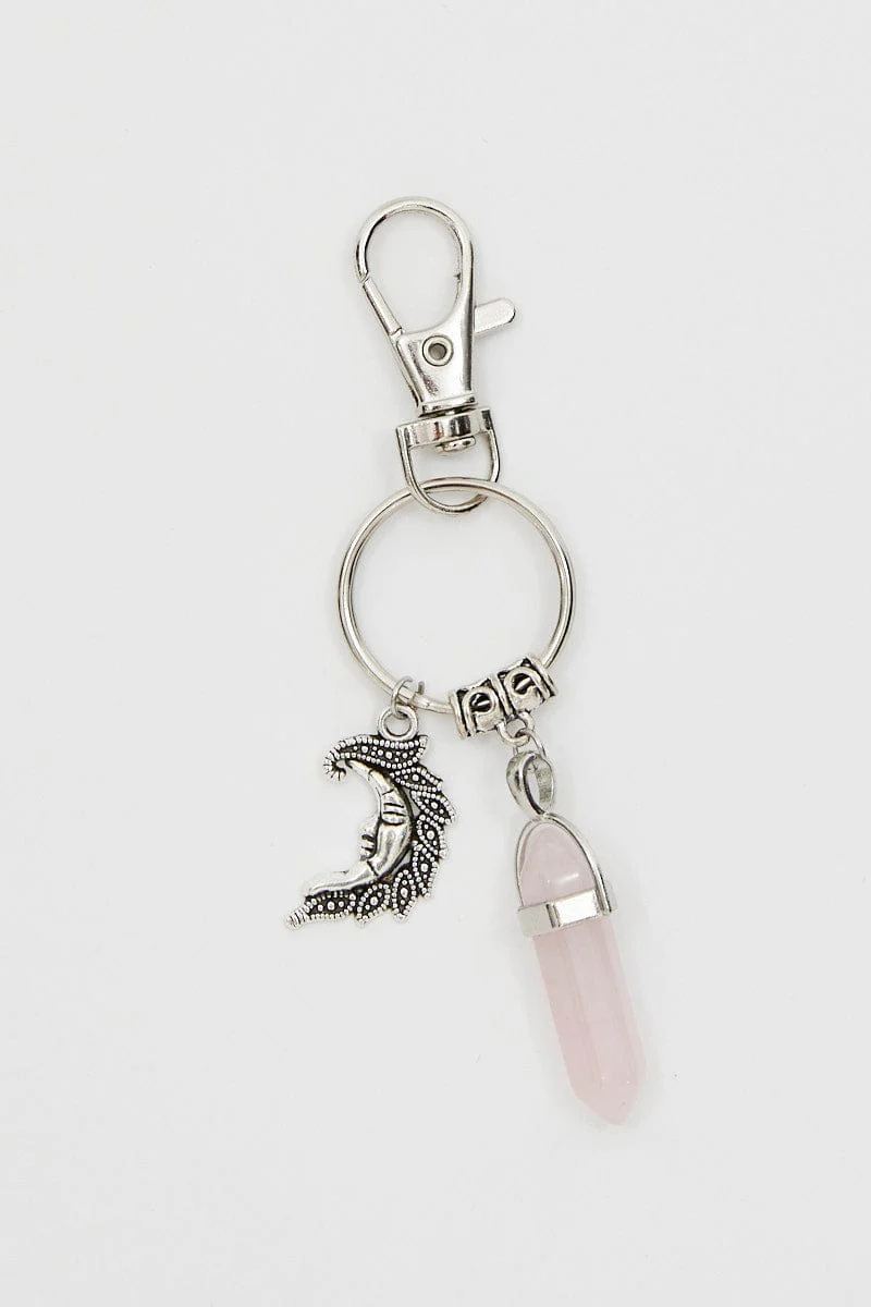 Pink Christmas Crystal Key Ring On Carding
