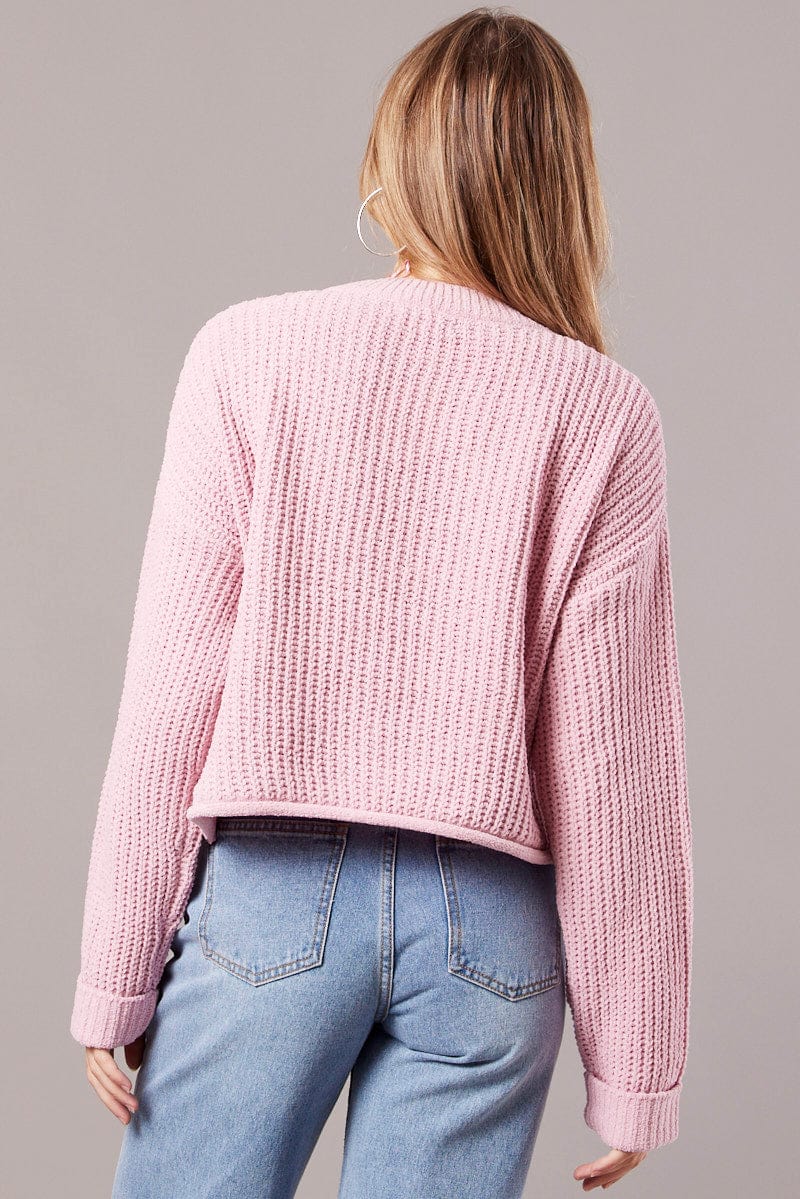 Pink Knit Top Long Sleeve Chenille