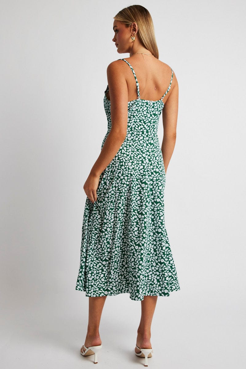 Green Floral Midi Dress Sleeveless