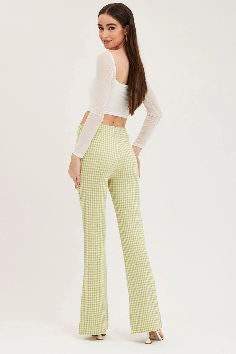 Check Flare Pants High Rise