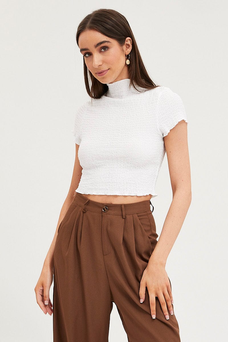 White Textured Top Short Sleeve