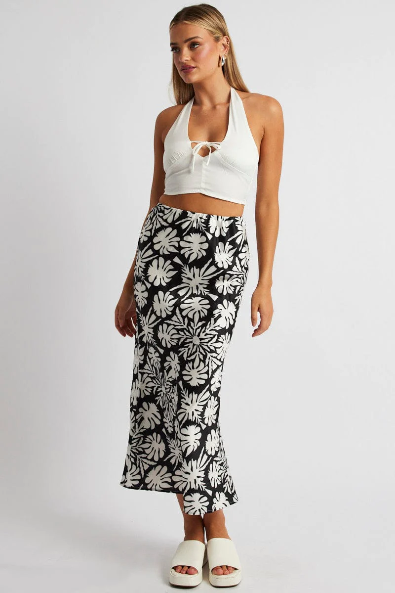 Black Abstract Slip Skirt Maxi