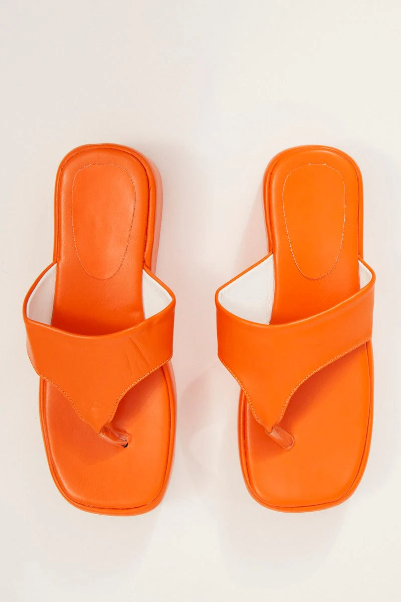 Orange Toe Post Thong Wedge Sandals
