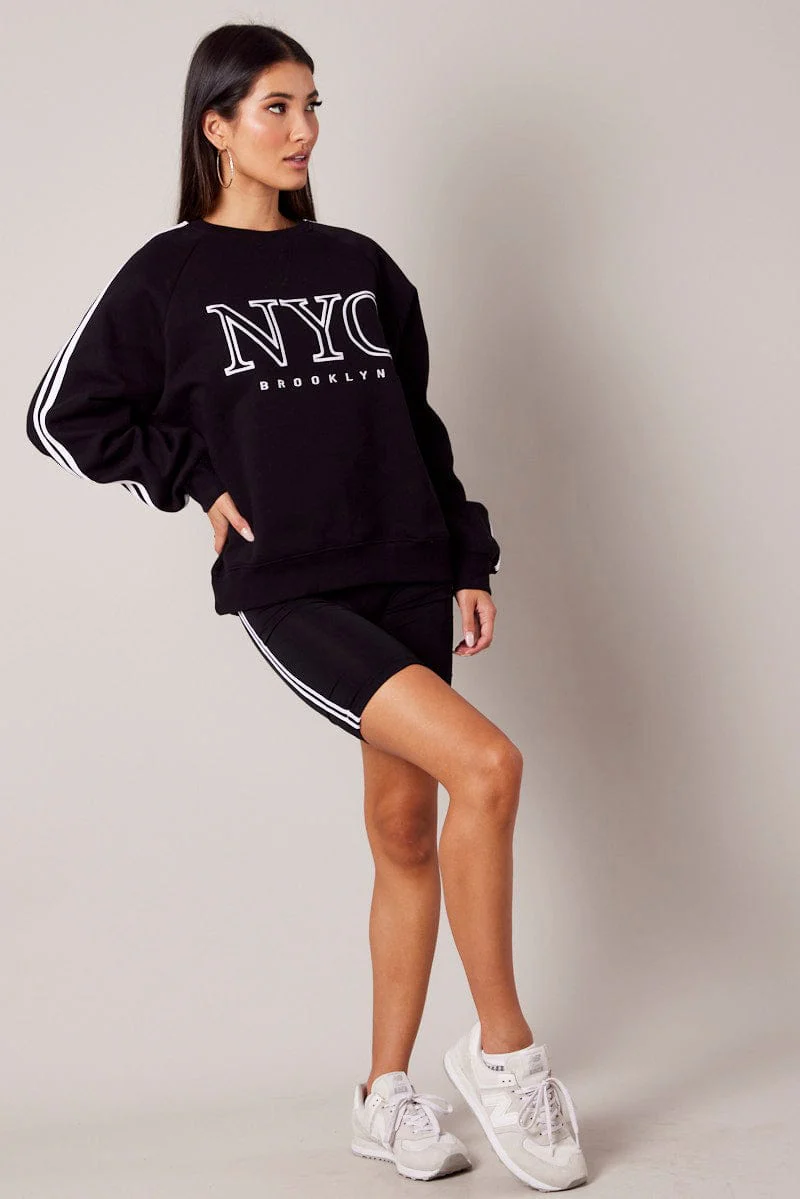 Black Graphic Sweater Long Sleeve