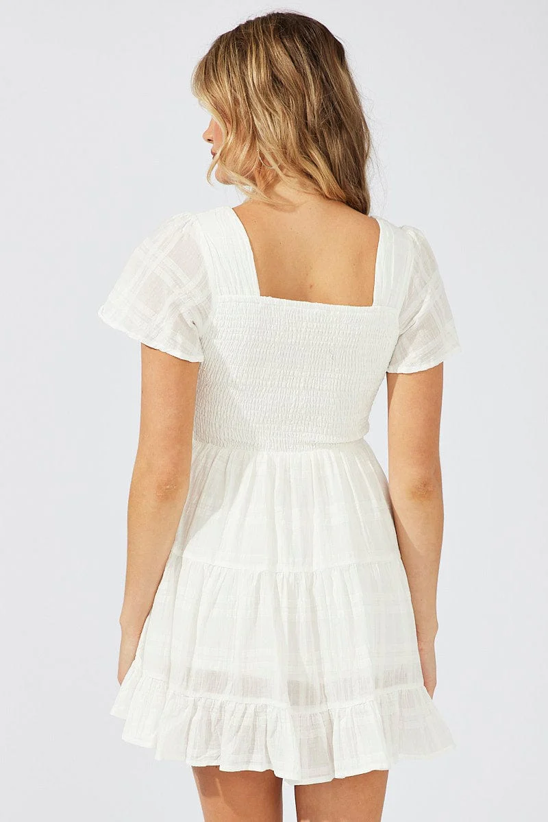 White Fit And Flare Dress V-neck Mini