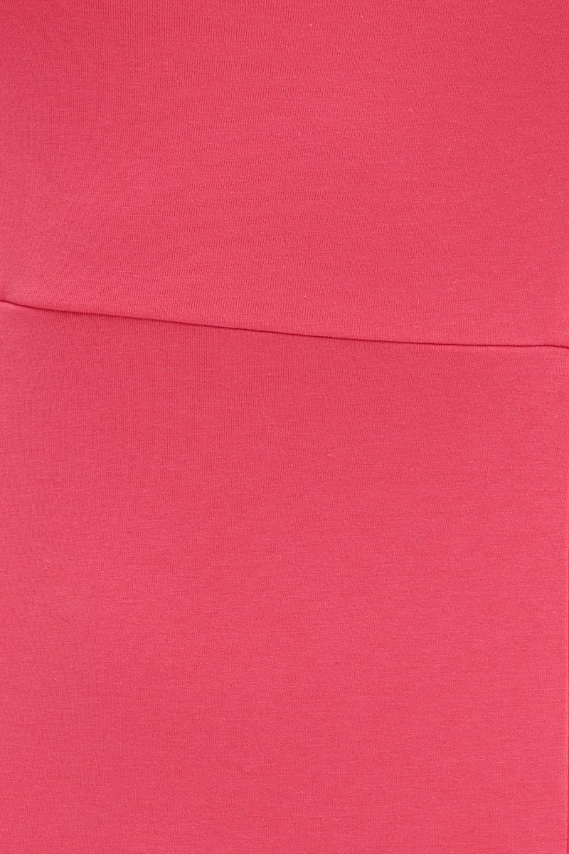 Pink Bodycon Dress Front Split Square Scoop Neck