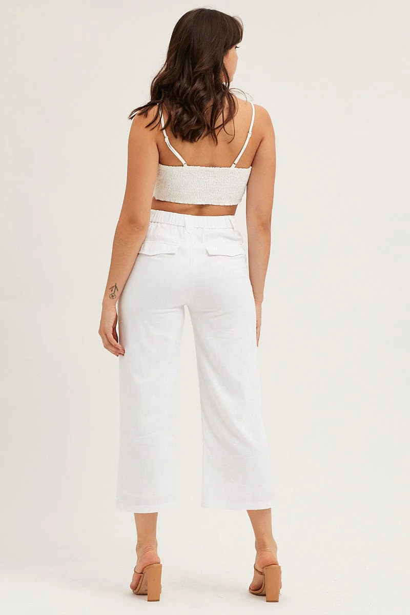 White Wide Leg Pants High Rise