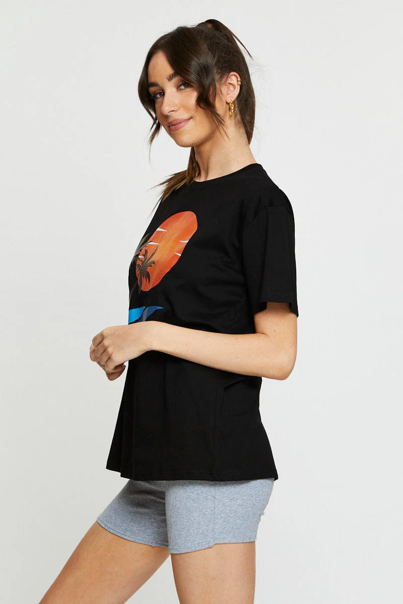 Black Graphic T Shirt Short Sleeve