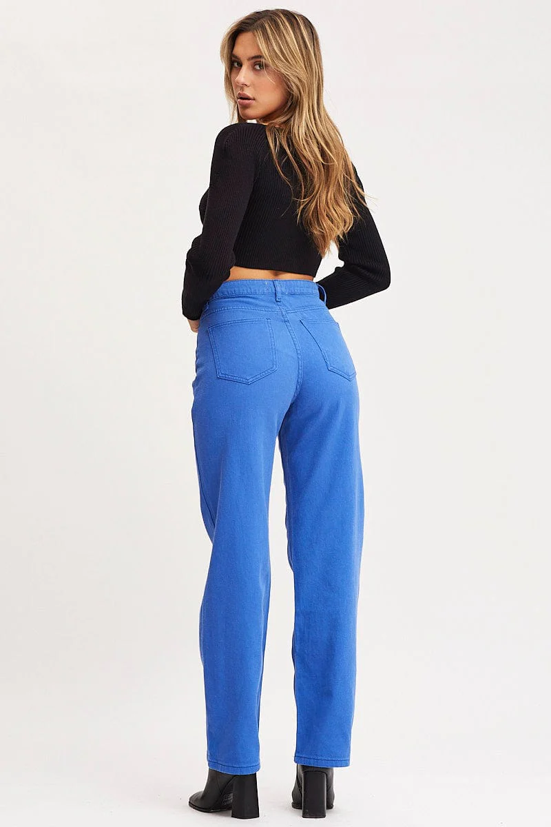 Blue Straight Denim Jeans High Rise