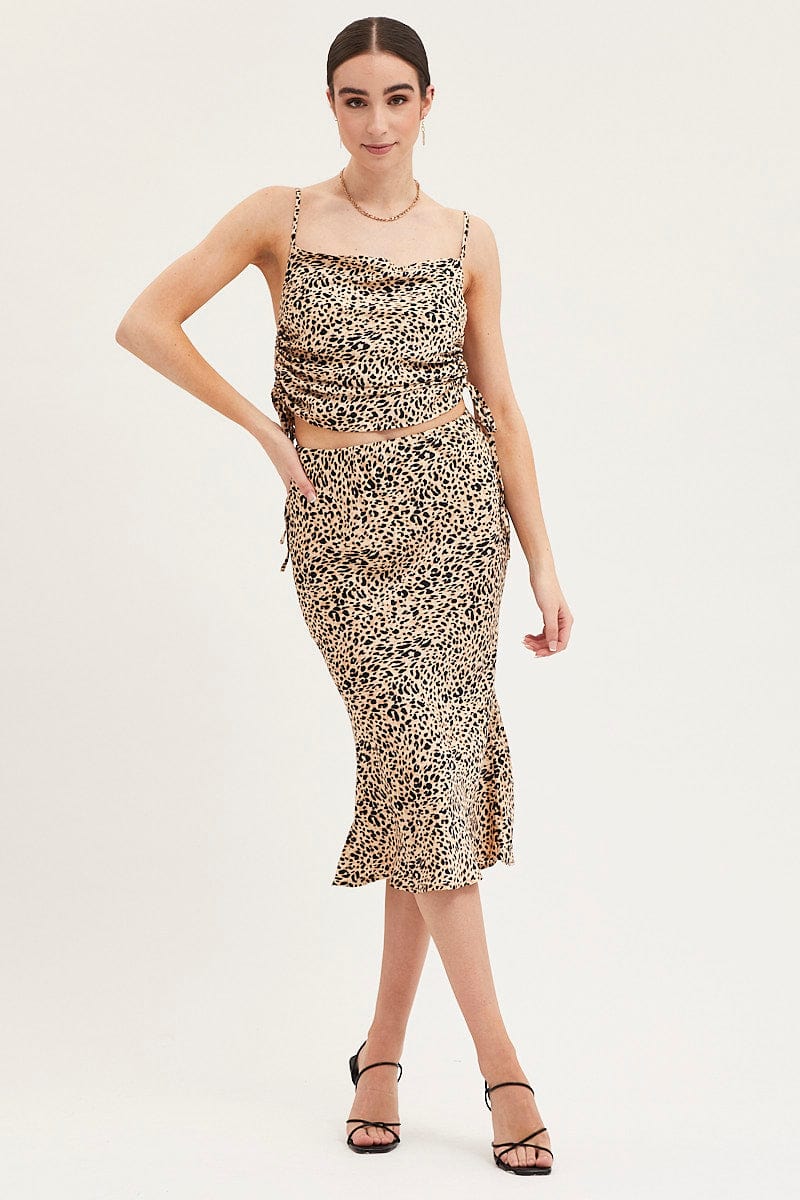 Print Cami Top Sleeveless Cowl Neck Satin