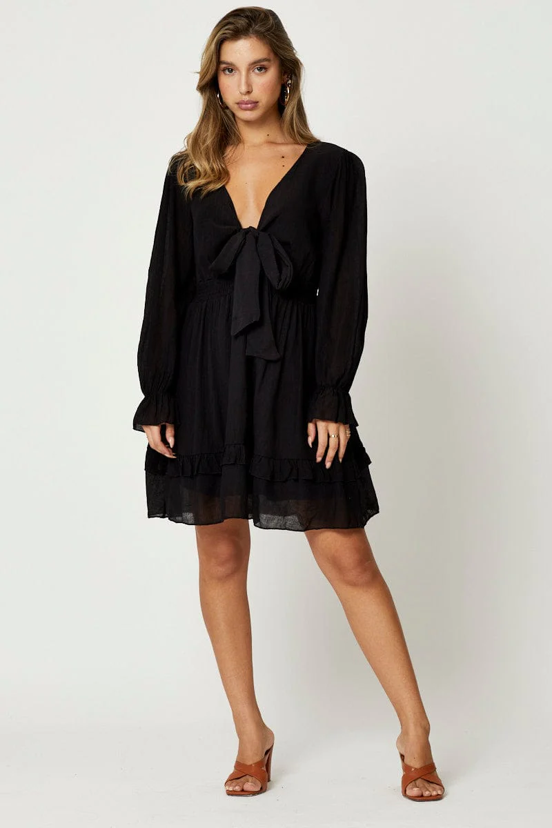 Black Tie Front Skater Dress