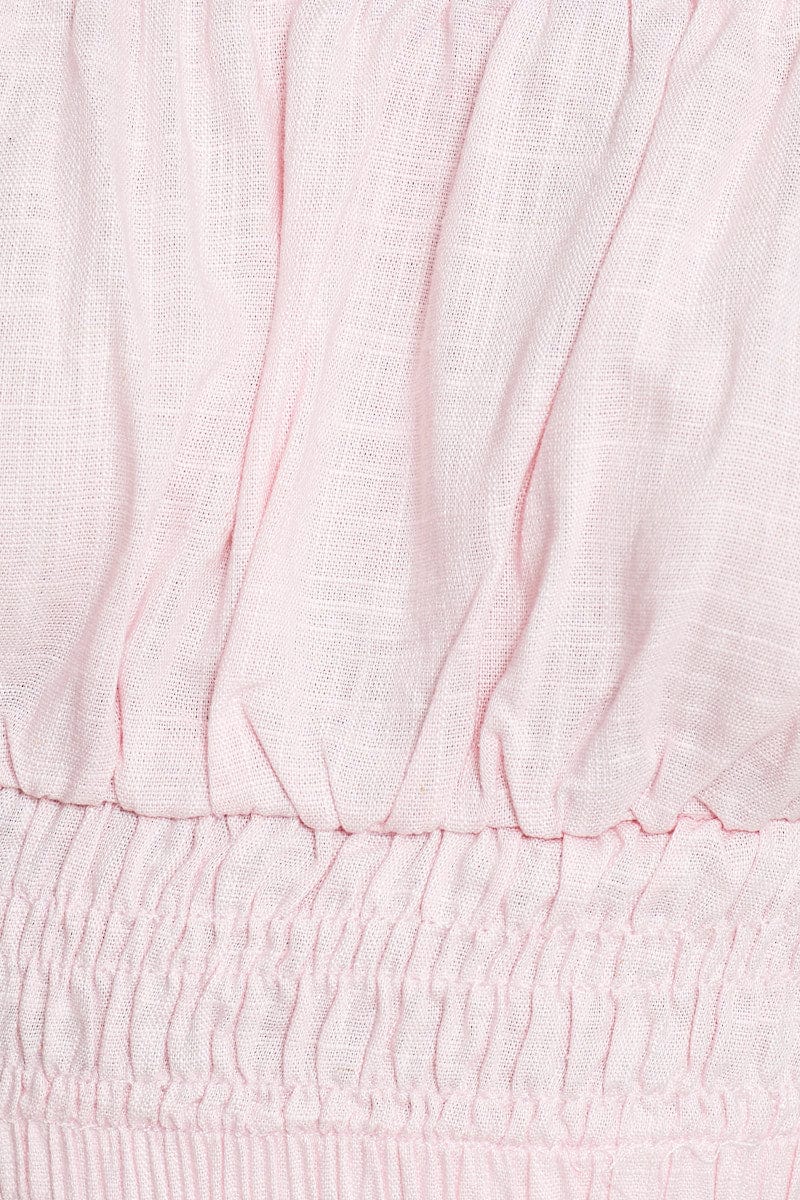 Pink Crop Top Short Sleeve Gathered Bust