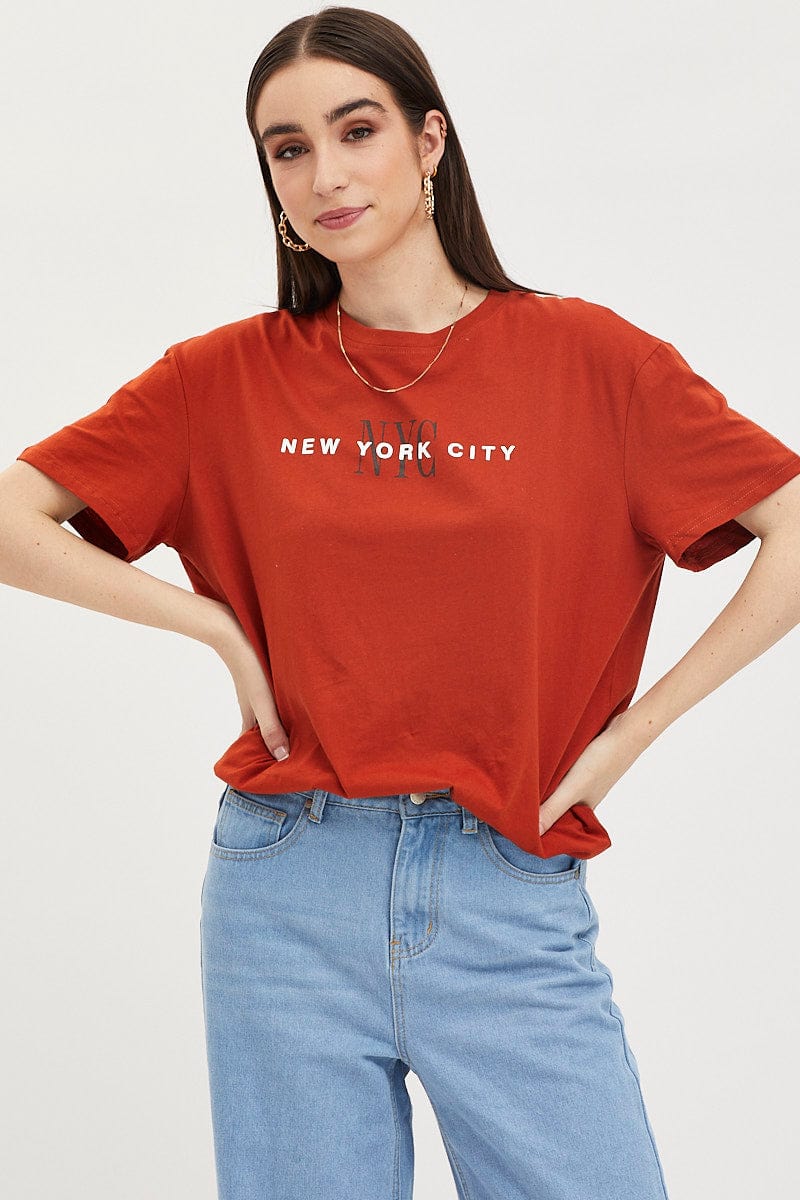 Brown Graphic T Shirt Short Sleeve