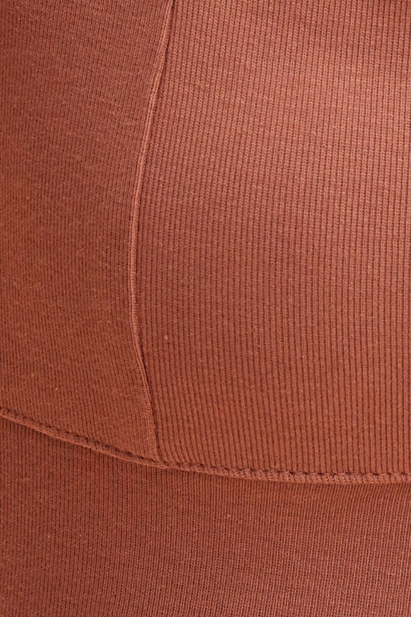 Brown Crop Top Square Neck Cotton Stretch