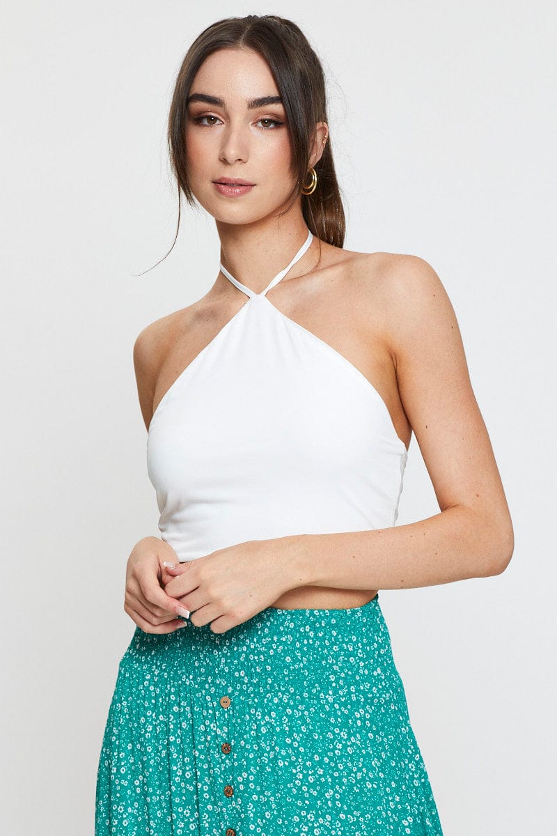 White Basic Top Halter Neck
