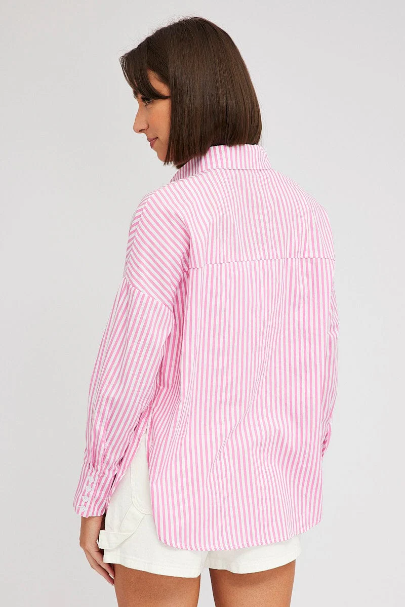 Pink Stripe Shirt Long Sleeve Stripes