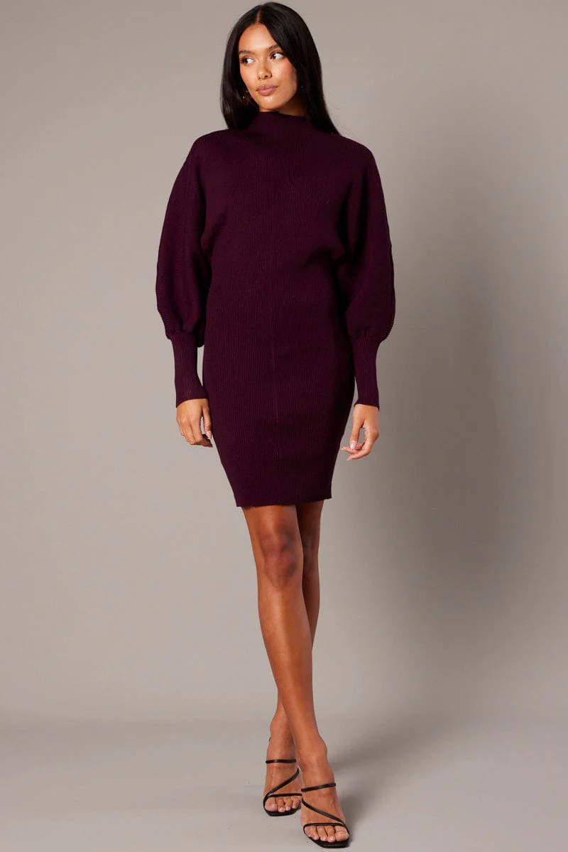 Red Knit Dress Long Sleeve Mini