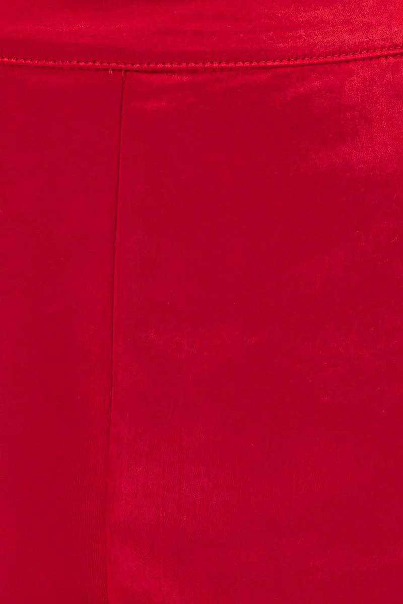 Red High Rise Shorts Satin