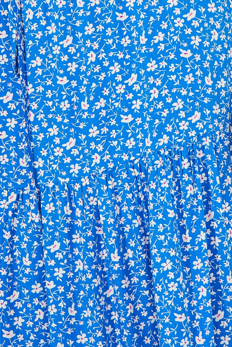 Blue Ditsy Maxi Skirt High Rise