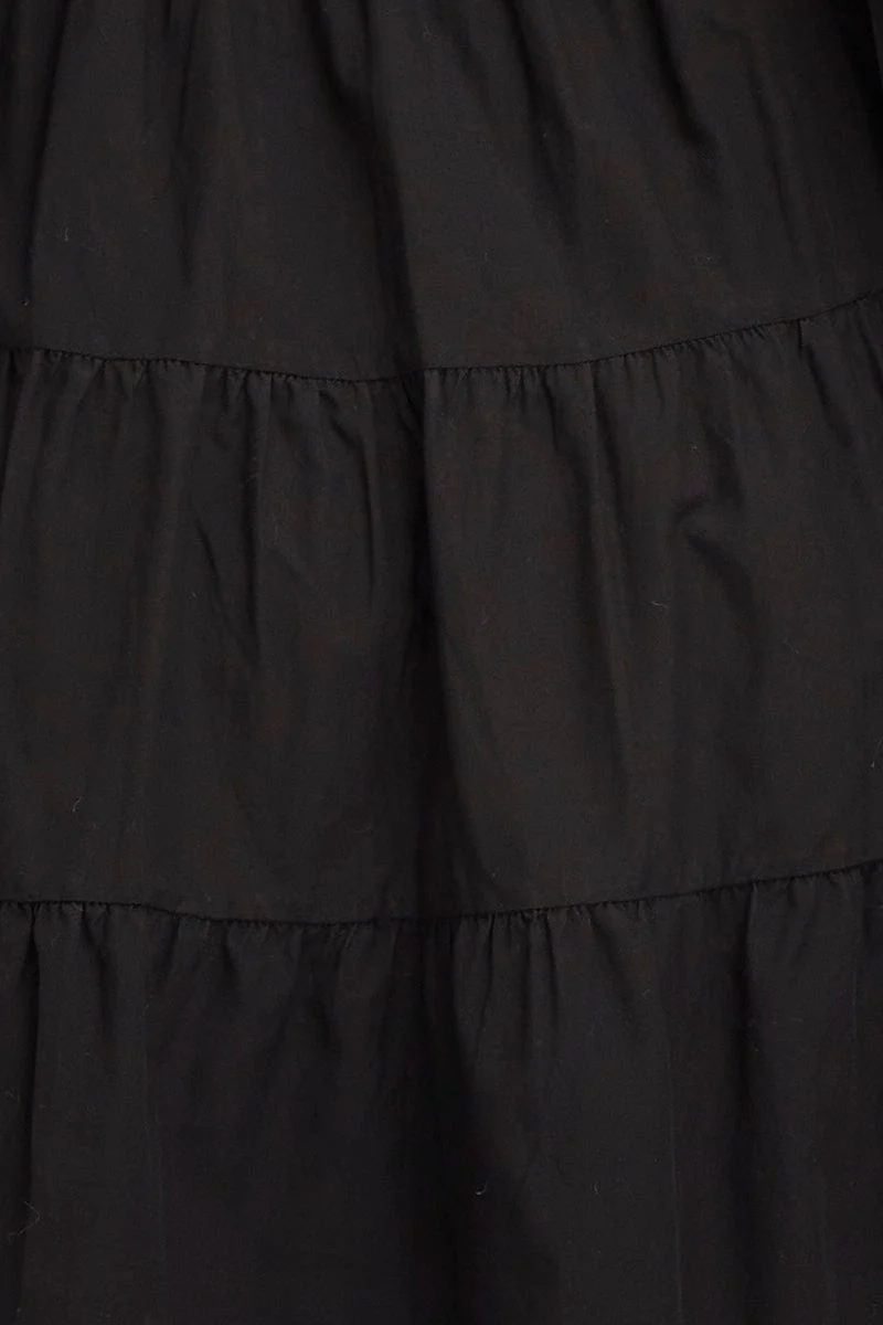 Black Fit And Flare Dress Long Sleeve Square Neck