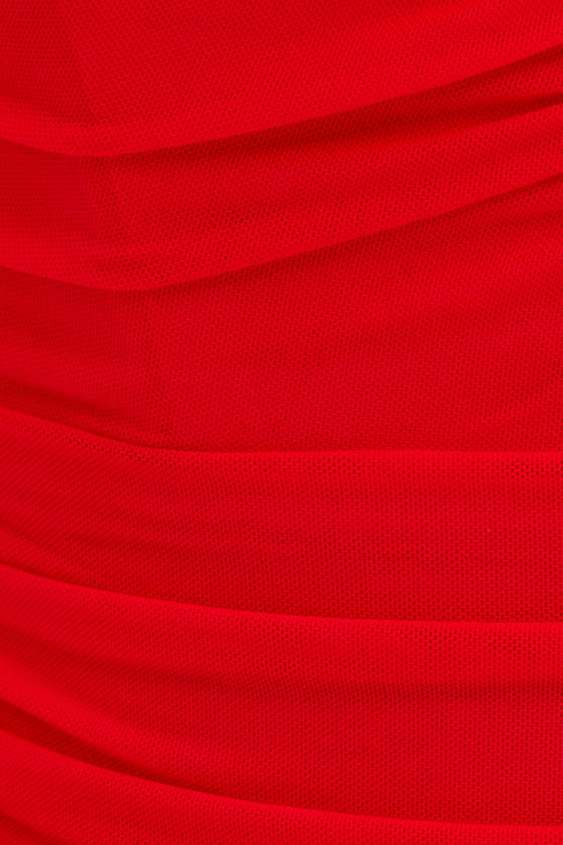 Red Bodysuit Short Sleeve V Notched Front Mesh Jersey