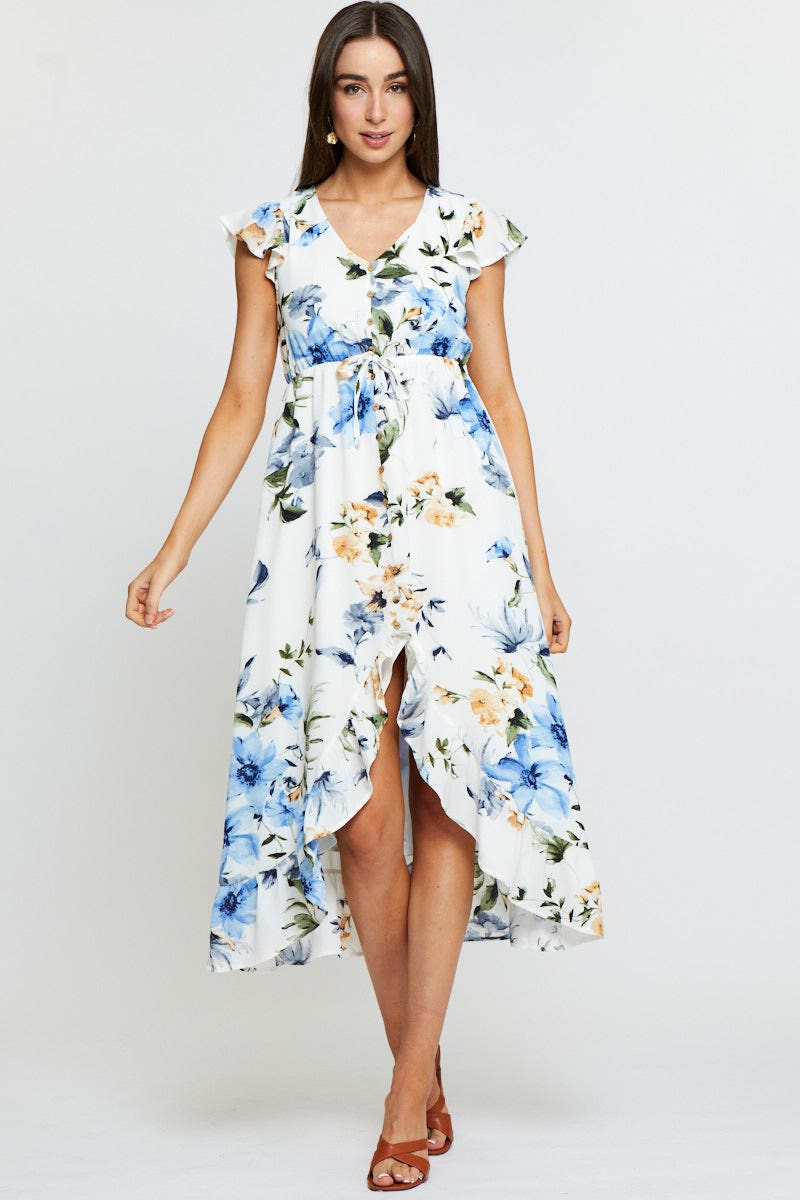 Print Midi Dress Short Sleeve