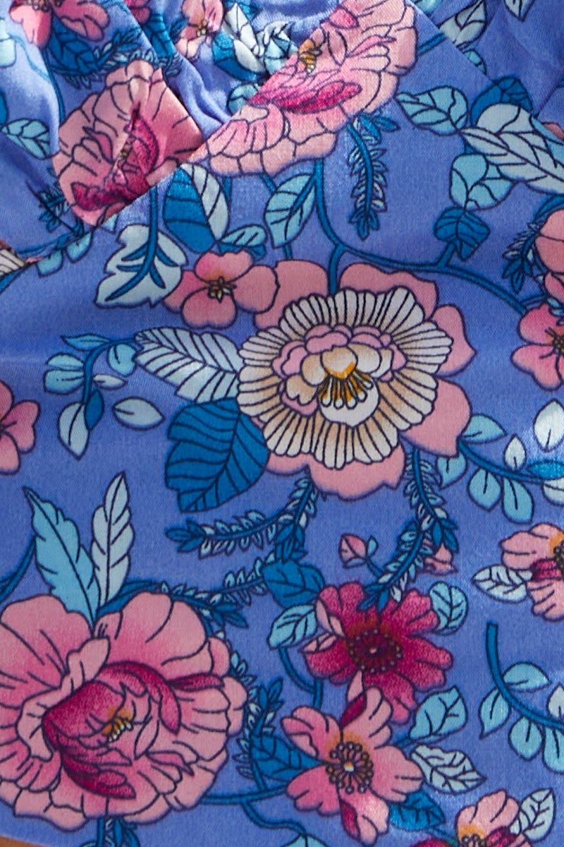 Print Puff Sleeve Top Short Sleeve Crop