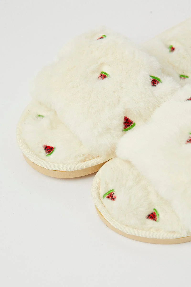 White Faux Fur Slippers