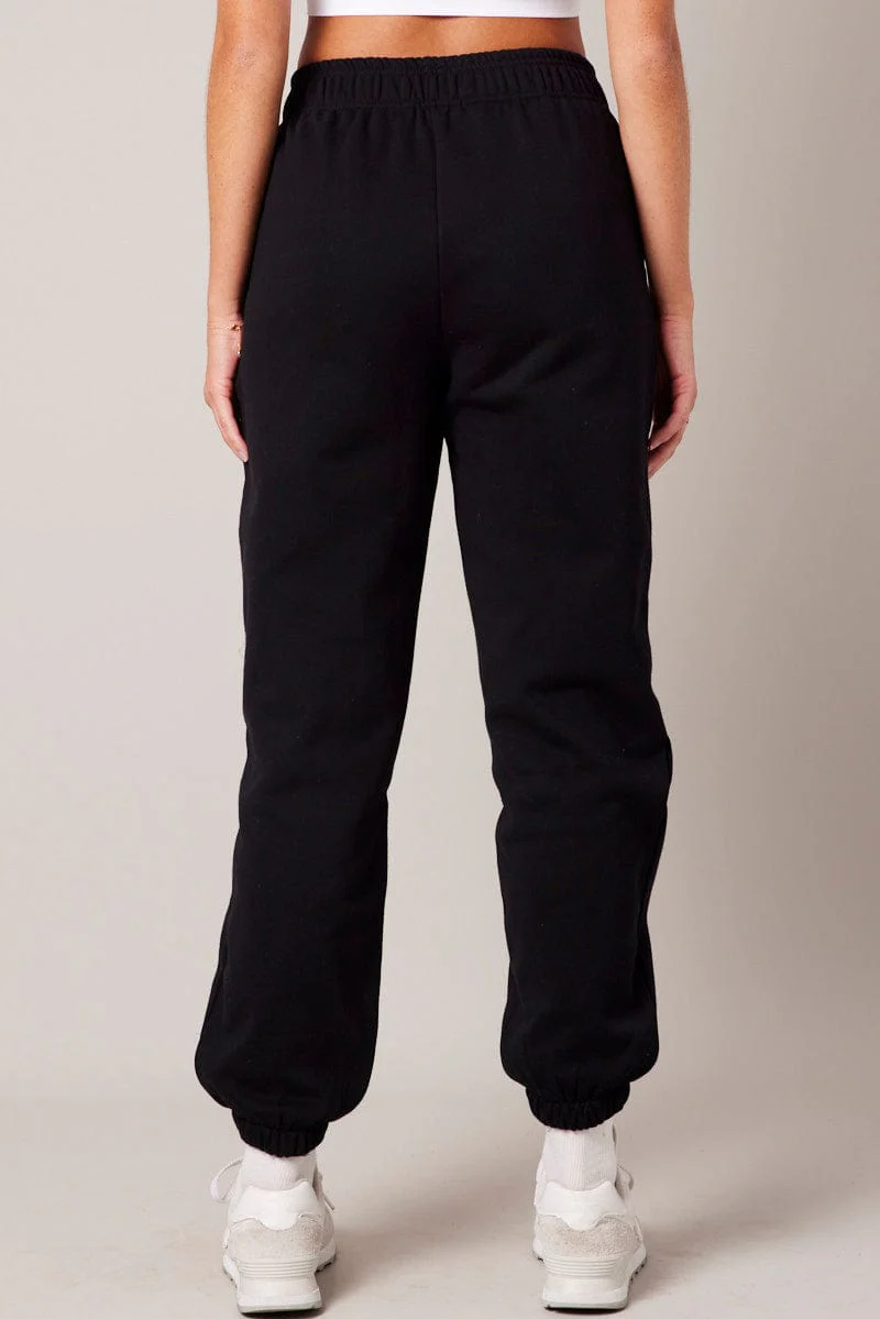 Black Track Pants High Rise