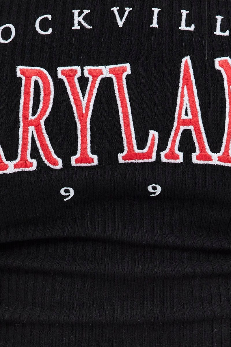 Black Graphic Crop Top Sleeveless