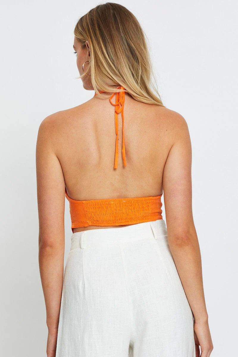 Orange Crop Top Halter Tie Up