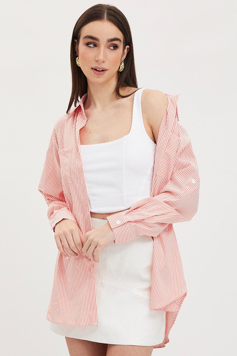 Stripe Oversized Shirts Long Sleeve Collared