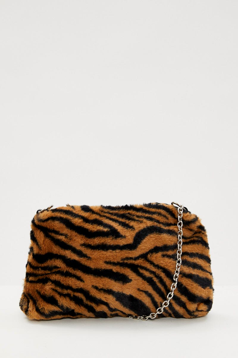 Print Faux Fur Tiger Print Shoulder Bag