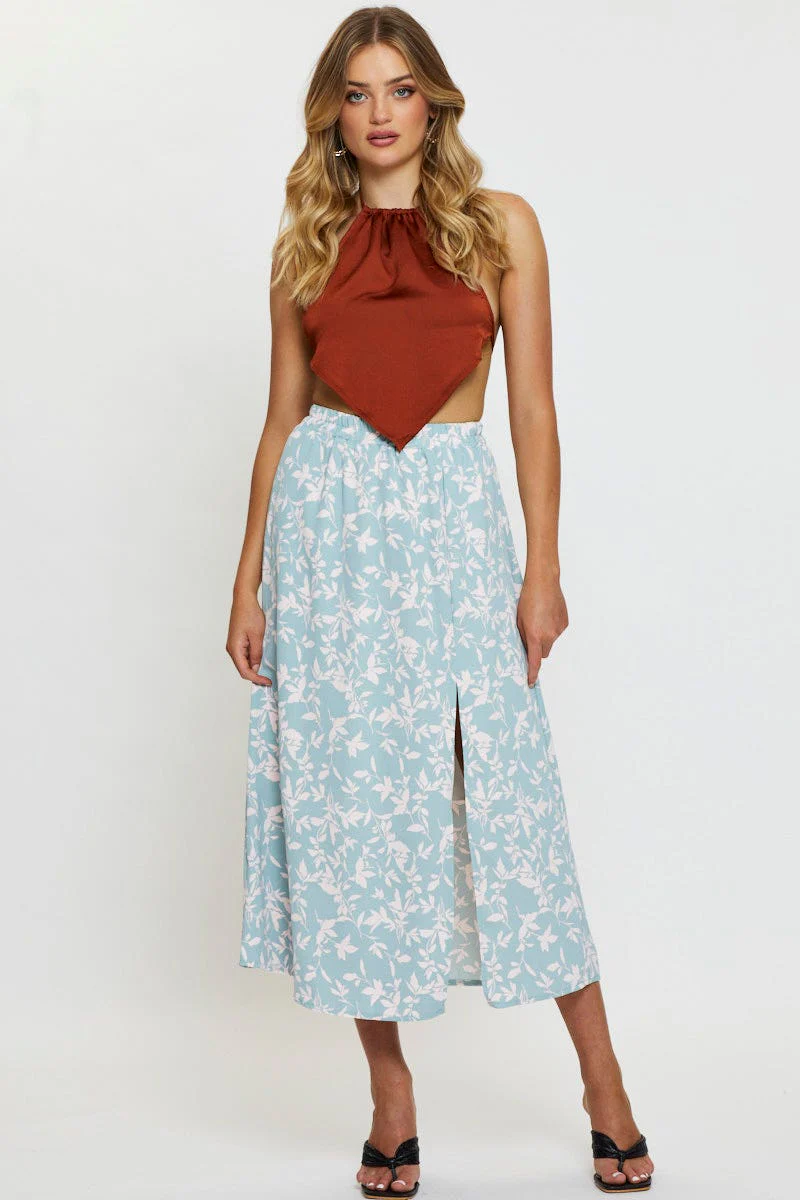 Print Midi Skirt Front Slit