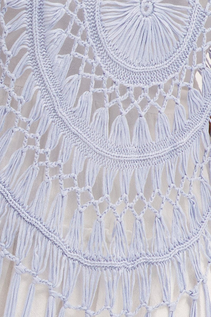 Blue Crochet Beach Pullover Dress Cover Up