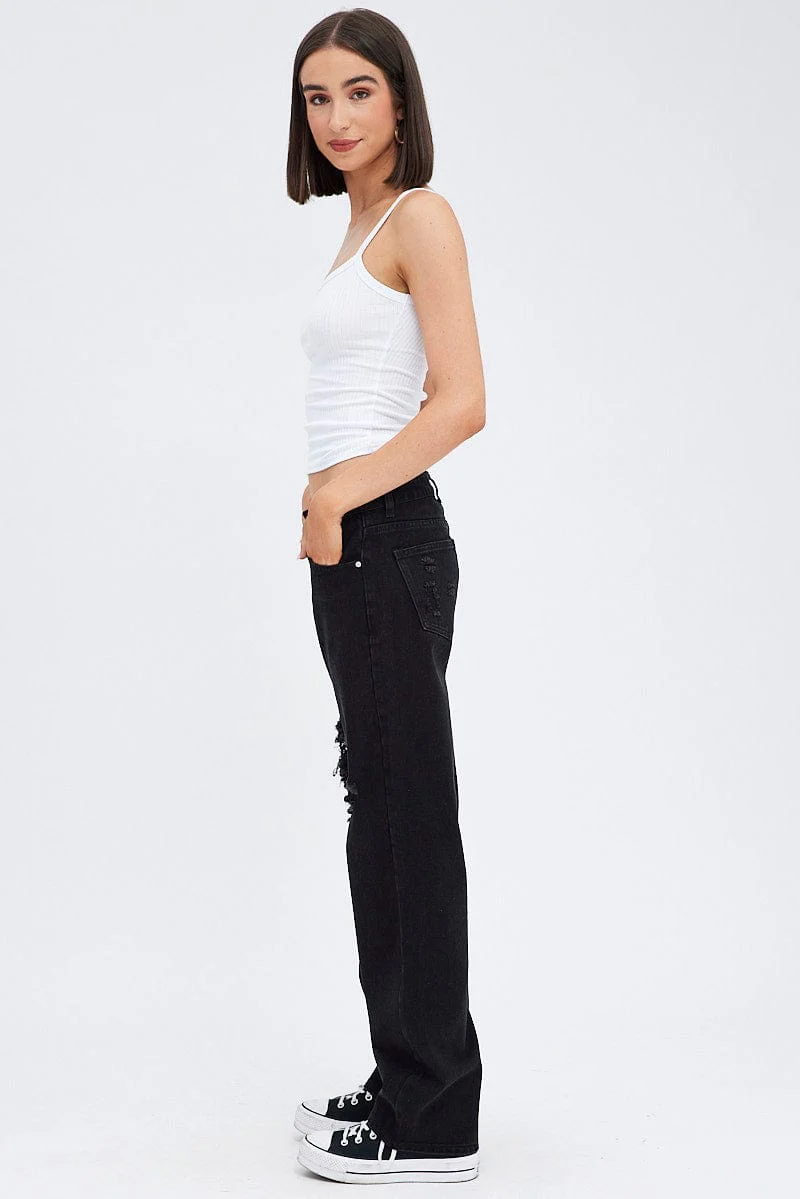 Black Straight Jeans Low Rise