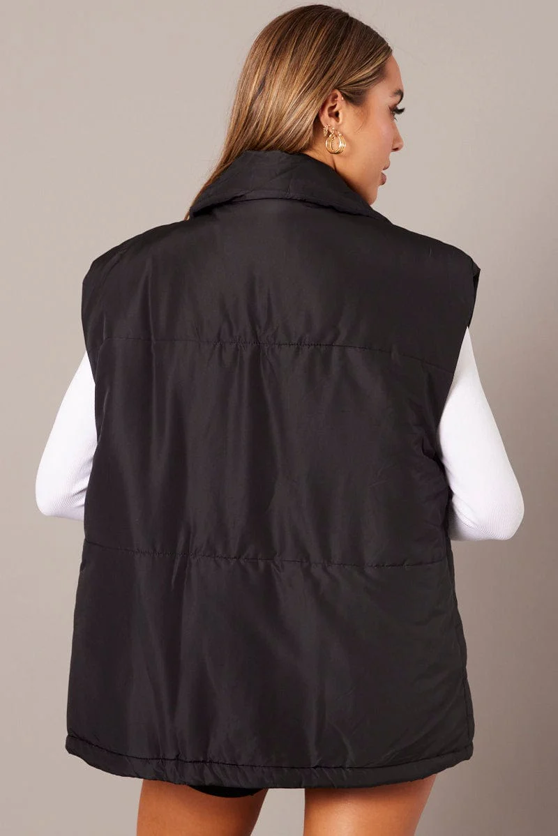 Black Puffer Sleeveless Zip Thru