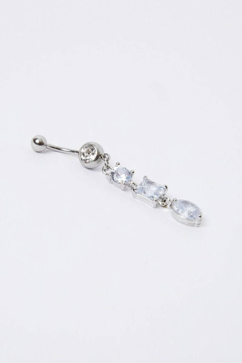 Silver Crystal Belly Ring