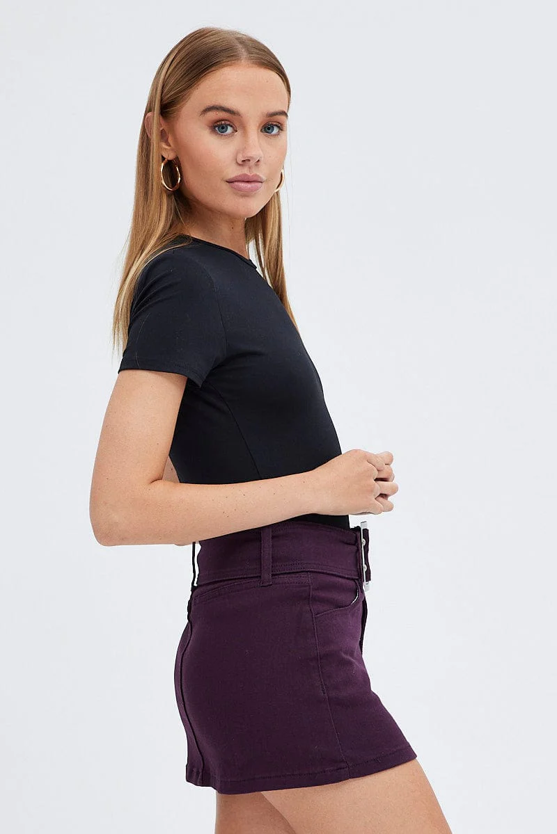 Purple Mini Skirt Belted Low Rise