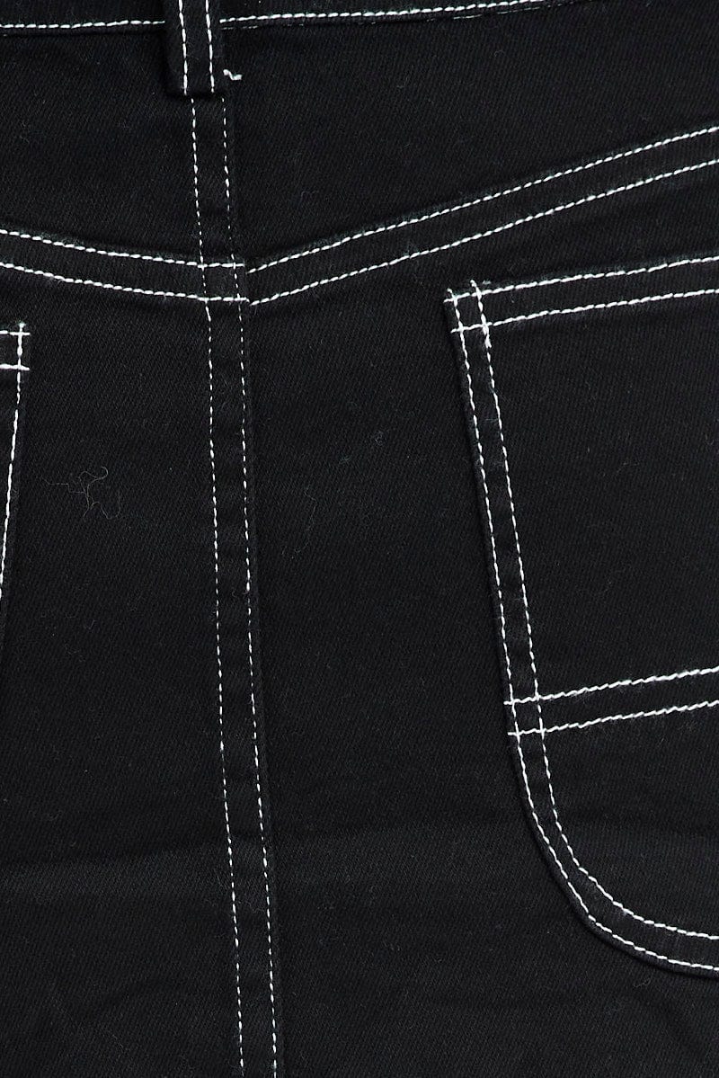 Black Mirco Mini Skirt Mid-Rise A-Line Cargo