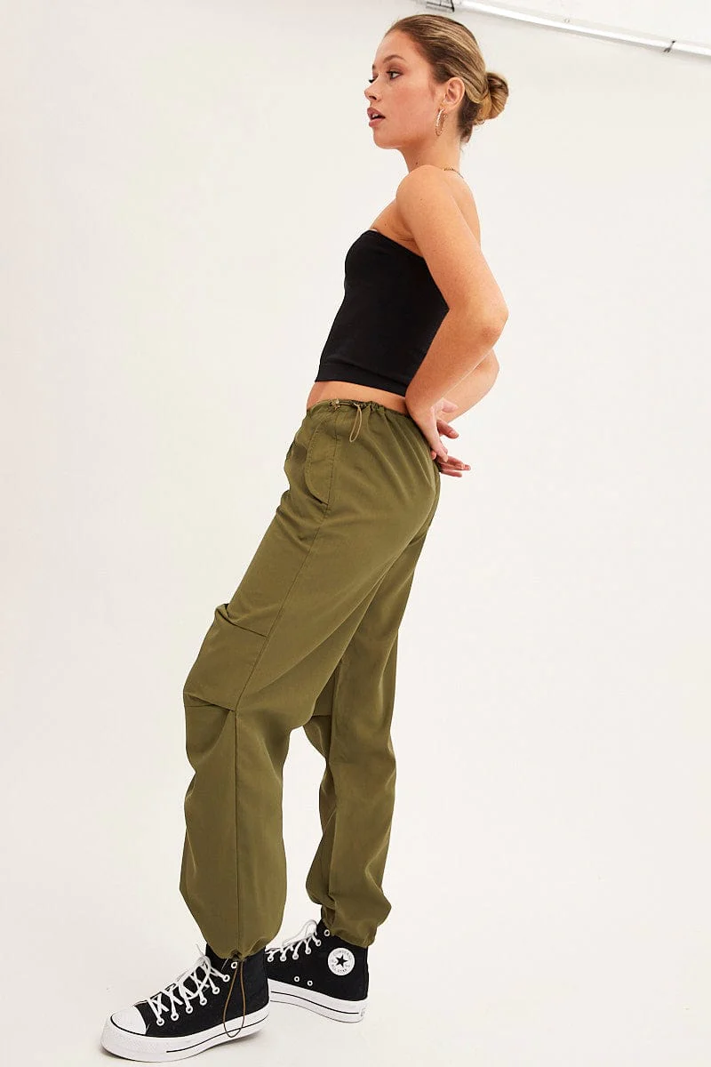 Green Cargo Parachute Low Rise Pants