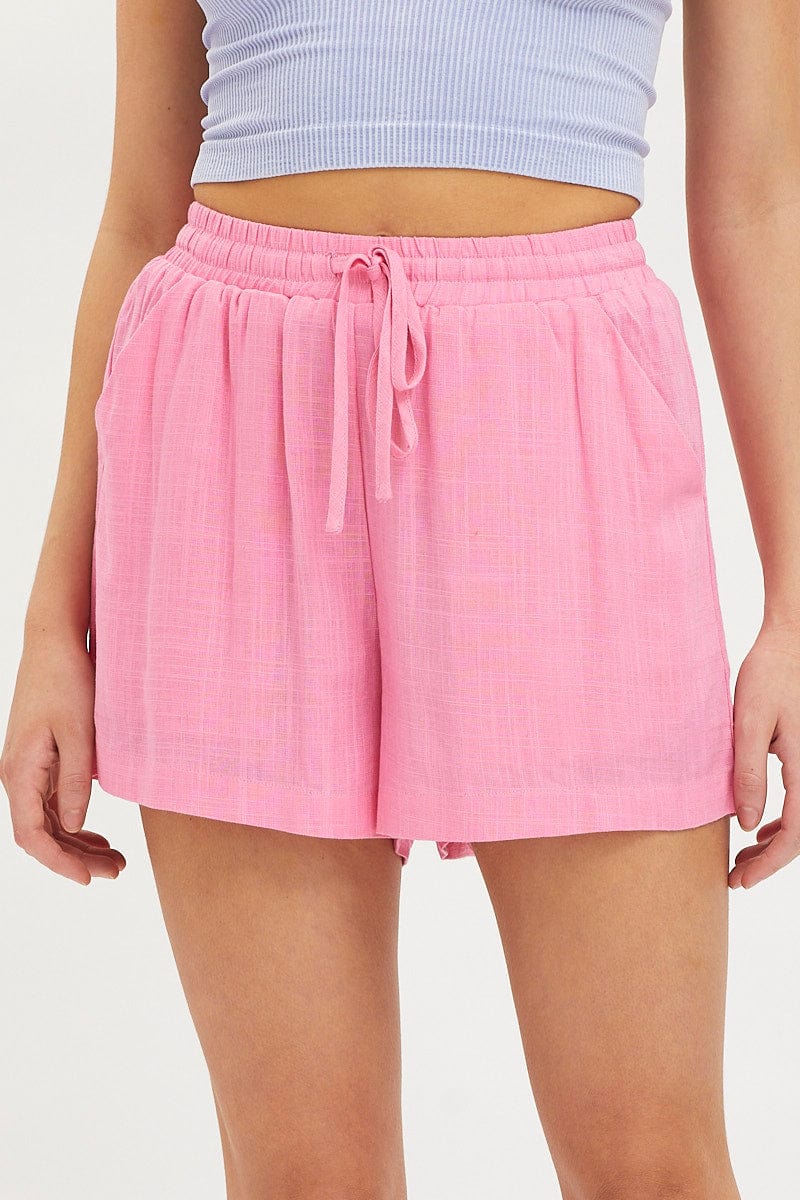 Pink Mini Shorts High Rise Linen Blend